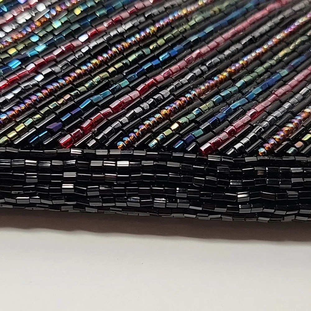 Vintage La Regale Black Multicolor Beaded Envelope Clutch Evening Handbag Purse